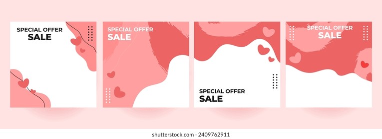 Social media post sweet background with red heart shape on the pink background in the concept of love for element, wallpaper, banner, card,  sweet and romantic moments