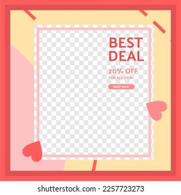 social media post template for 14 february valentines day event with cute heart image .BEST DEAL TODAY