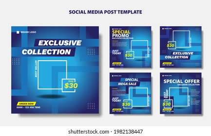 Plantilla de publicación en medios sociales, 5 diseños, elegante, profesional, color azul gradiente
