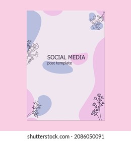 Plantilla de publicación en medios sociales con diseño abstracto y elementos florales.