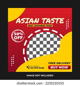 Social media post template Asian Food poster. Asian Red Flyer Ads. Poster of Menu Restaurant. Ramen flyer. digital marketing and promotion