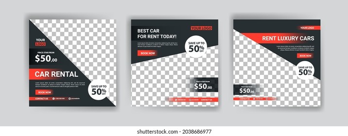 Social media post template for automotive car rental service. Banner vector for social media ads, web ads, business messages, discount flyers and big sale banners.