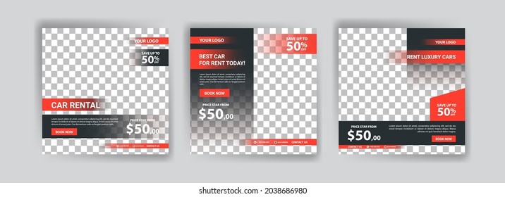 Social Media Post Template For Automotive Car Rental Service. Banner Vector For Social Media Ads, Web Ads, Business Messages, Discount Flyers And Big Sale Banners.