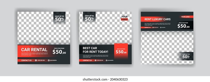 Social media post template for automotive car rental service. Banner vector for social media ads, web ads, business messages, discount flyers and big sale banners.