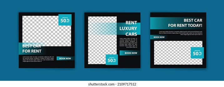 Social media post template for automotive car rental service. Banner vector for social media ads, web ads, business messages, discount flyers and big sale banners.