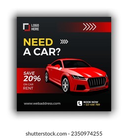 Social media post template for automotive car rental service. Car post, Banner vector for social media ads, web ads, business messages, discount flyers and big sale banners.