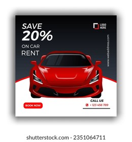 Social media post template for automotive car rental service. Car post, Banner vector for social media ads, web ads, business messages, discount flyers and big sale banners.
