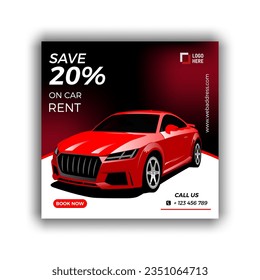 Social media post template for automotive car rental service. Car post, Banner vector for social media ads, web ads, business messages, discount flyers and big sale banners.