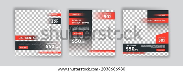 Social media post template
for automotive car rental service. Banner vector for social media
ads, web ads, business messages, discount flyers and big sale
banners.