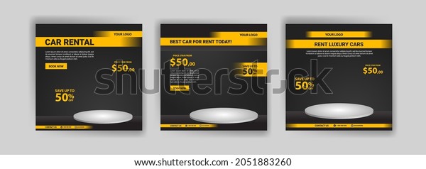 Social media post template
for automotive car rental service. Banner vector for social media
ads, web ads, business messages, discount flyers and big sale
banners.
