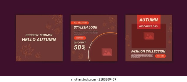 Social media post template for autumn fashion sale. Banner for autumn discount promotion. Autumn promotional advertising banner.