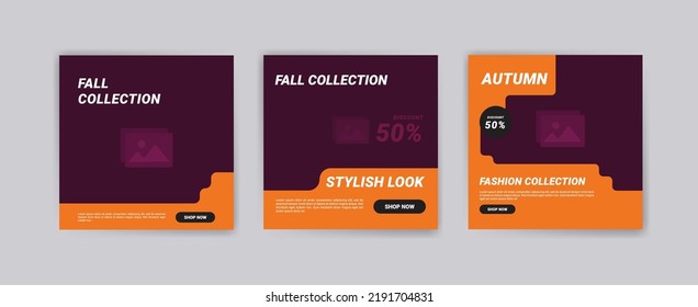 Social media post template for autumn fashion sale. Banner for autumn discount promotion. Autumn promotional advertising banner.