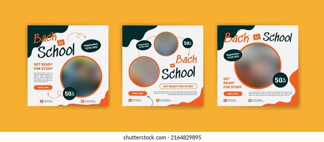 Social media post template for back to school and school admissions. Vector banner for educational advertisement.