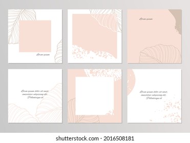Social media post template.Set background layout in pastel colors with abstract texture and floral elements.Vector  for сontent creators of beauty, fashion, cosmetics, jewelry, makeup, 
post and cover