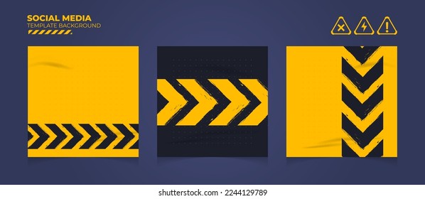 Social media post template background vector, editable post template social media banners with grunge warning system mark illustration