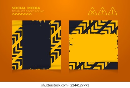 Social media post template background vector, editable post template social media banners with grunge warning system mark illustration