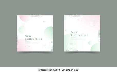social media post template, background, soft color, green and pink, circle effect style, abstract memphis