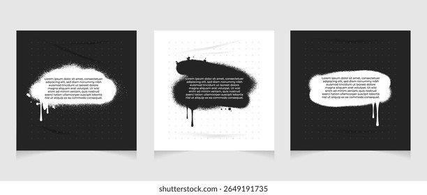 Social media post template background vector, square banner with black and white spray paint texture and editable text box copy space	