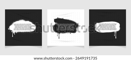 Social media post template background vector, square banner with black and white spray paint texture and editable text box copy space	