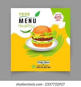 Social media post template Banner, Restaurant discount food Burger Flyer Design, Todays Menu snake Chinese meal ad Template.