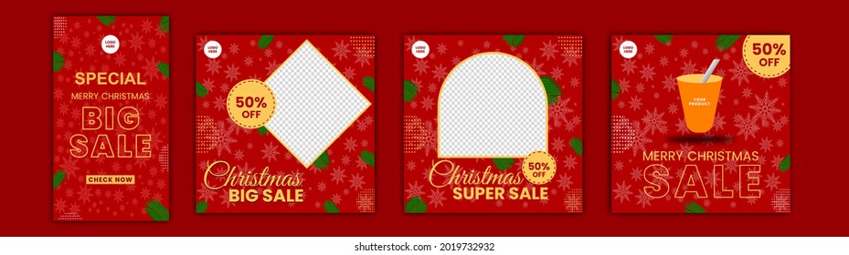 Plantilla de publicación de medios sociales para un gran descuento por Navidad. cartel de marketing. folleto con gran descuento. Feliz Navidad