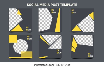 Social media post template black and yellow color. Promotion background template vector design with photo collage. Perfect for web banner and promo background