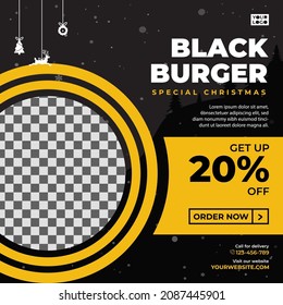 social media post template black burger to celebrate your christmas with family
