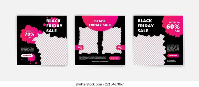  Plantilla de publicación de medios sociales para venta del viernes negro. Vector de banner para anuncios de medios sociales, anuncios web, mensajes de negocios, volantes de descuento y banners de gran venta.