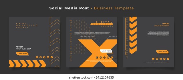 Social media post template with black and orange active background for digital advertising design