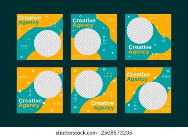 social media post template with blue and orange colors for business promotion and presentation.