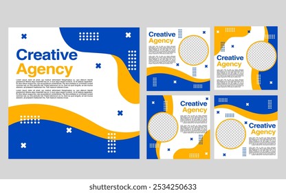 social media post template with blue and yellow colors for promotion.