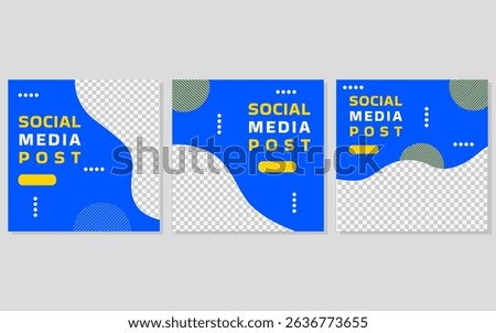 Social media post template with a blue and yellow color scheme.