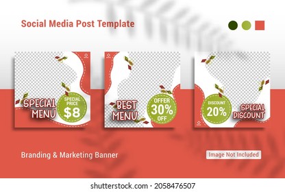 Social media post template for branding and promotion of food, beverage, clothing, automotive, finance, and other business products. Suitable for use for other social media banners.