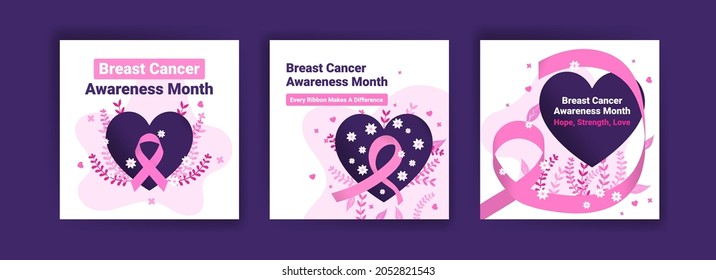 Social media post template for breast cancer awareness. Women's healthcare. Celebrate annual. Medic concept.