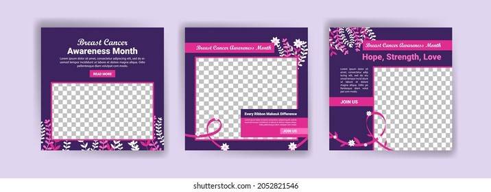 Social media post template for breast cancer awareness. Women's healthcare. Celebrate annual. Medic concept.