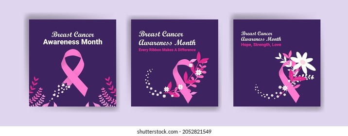 Social media post template for breast cancer awareness. Women's healthcare. Celebrate annual. Medic concept.