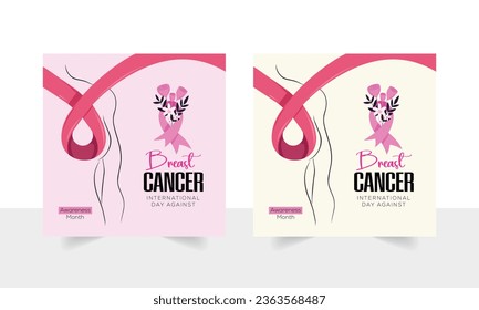 Plantilla de publicación en medios sociales para conciencia sobre el cáncer de mama. Salud de las mujeres. Celebrar anualmente. 5.º cartel de octubre