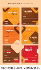 Plantilla de publicación en medios sociales con rojo y naranja marrón con diseño de rectángulo para publicidad de comida