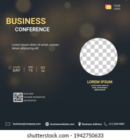 Social Media Post Template Business Conference With Abstract Bokeh Background, Perfect Use For Meeting Invitation,webinar. Vector Illustration Minimalist Design.