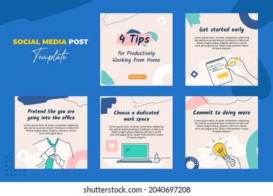 Social media post template for business with outline illustration and abstract background