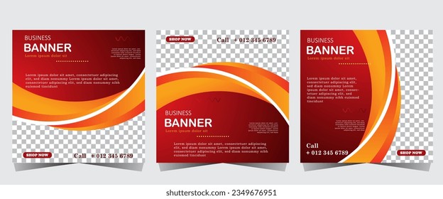 Social Media Post template, Business marketing and seminar webinar social media post, concept design. online marketing promotion banner. red and orange, gradiant,