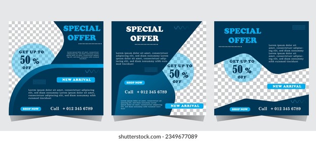 Social Media Post template, Business marketing and seminar webinar social media post, concept design. online marketing promotion banner. blue and light blue