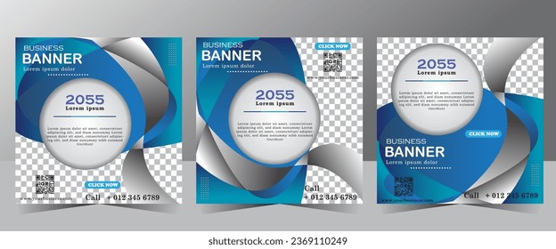 Social media post template, Business marketing and seminar webinar, square social media post, concept design. online marketing promotion banner. blue color banner,