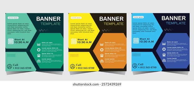 Social Media Post template, Business marketing and seminar webinar and social media post, concept design with green, yellow and blue colour. online marketing promotion banner. vector eps 10.