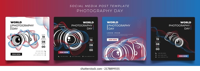 Social media post template and camera design in line art design for world photography day design