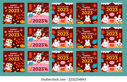 social media post template of chinese new year 2023 vector flat design