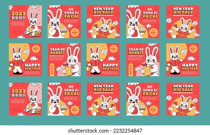 social media post template of chinese new year 2023 vector flat design