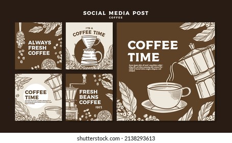 Social Media-Post-Vorlage Kaffee handgezeichnet