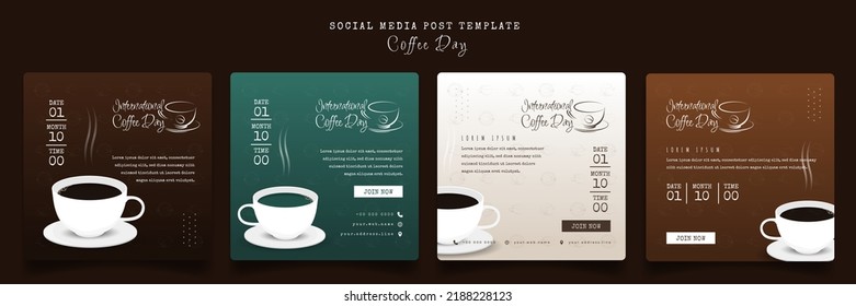 Social media post template with coffee illustration design for coffee day or advertisement design