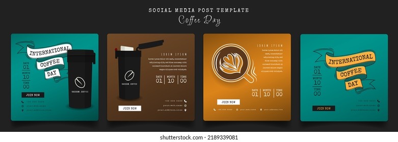 Social media post template with coffee lettering and coffee design for coffee day campaign design